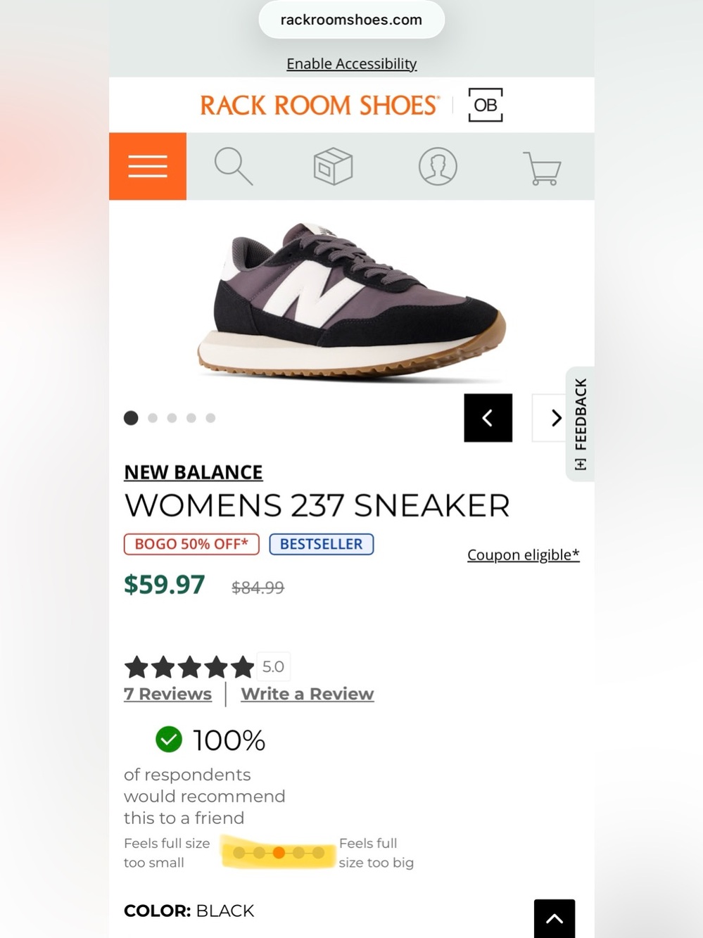 New Balance Women’s 237 sneakers in black in size 7 - Picture 7 of 8